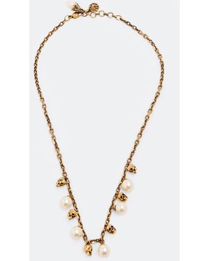 McQueen Pearly Skull Necklace - Blue