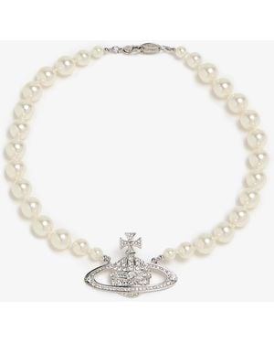 Vivienne Westwood One Row Pearl Bas Relief Choker - White
