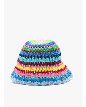 Ganni Crochet Stripe Bucket Hat - Blue