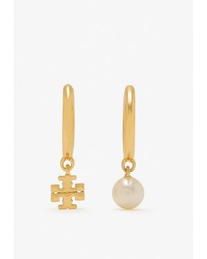 Tory Burch Kira Mismatched Pearl Huggie Earrings - White