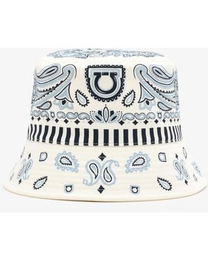 Ferragamo Arabesque Print Bucket Hat - White