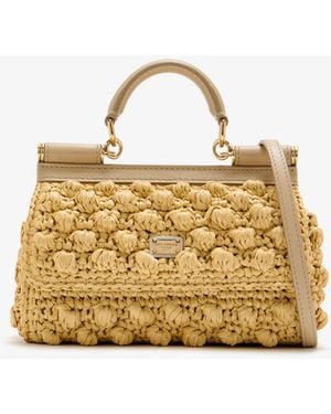 Dolce & Gabbana Small Sicily Raffia Crochet Bag - Metallic