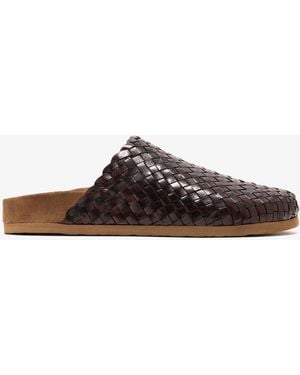 Dragon Diffusion Woven Leather Mules - Brown