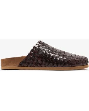 Dragon Diffusion Woven Leather Mules - Brown