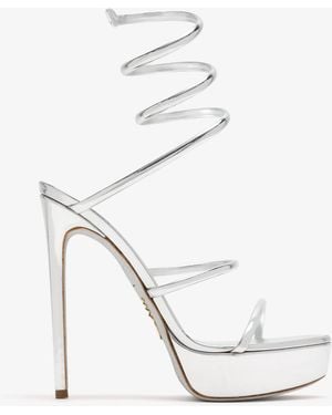 Rene Caovilla Cleo Metallic Leather Platform Sandals - White