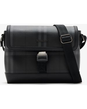 Burberry Small City Check Clip Messenger Bag - Black