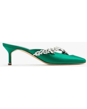 Balenciaga X Manolo Blahnik Satin Mules - Green
