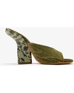 Dries Van Noten Velvet-Moire Mules - Green