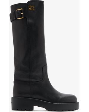 Miu Miu Leather Boots - Black