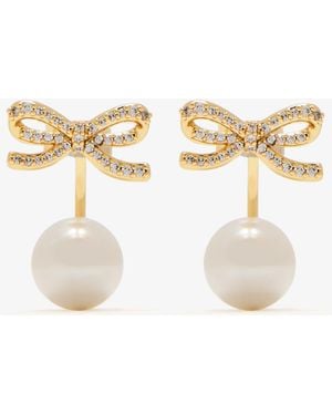 Self-Portrait Bow Pearl Jacket Earrings - Natural