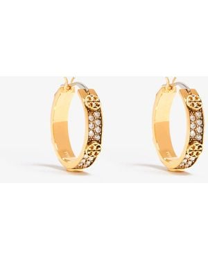 Tory Burch Small Miller Stud Pavé Hoop Earrings - Metallic