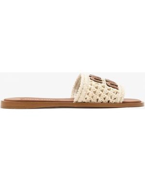 Miu Miu Crochet And Leather Slide Sandals - White