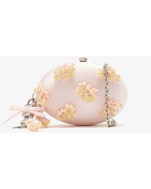 Self-Portrait Oval Floral Beaded Clutch - Natural