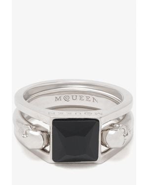 McQueen Twin Skull Ring - White