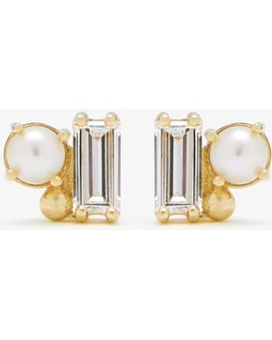 Missoma Fine Diamond Pearl Stud Earrings - White