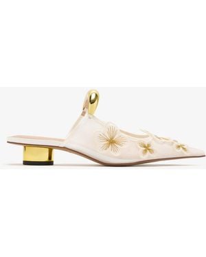 JW PEI Helena Pierced Floral Mules - White