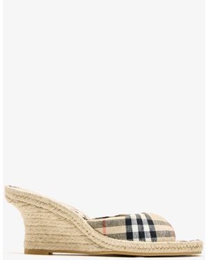 Burberry Check Wedge Sandals - Natural