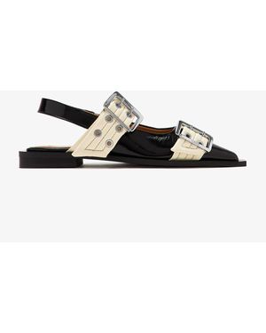 Ganni Buckle Ballerinas - White