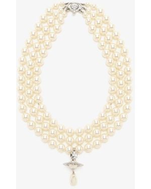 Vivienne Westwood Three-Row Pearl Drop Choker - White