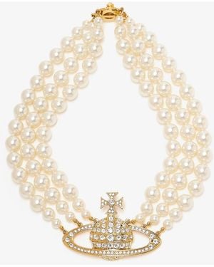 Vivienne Westwood Three Row Pearl Bas Relief Choker - White