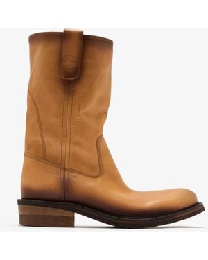Miu Miu Foule Leather Booties - Brown