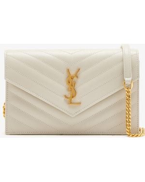 Saint Laurent Cassandre Envelope Chain Wallet - Natural