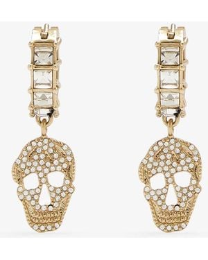 McQueen Pavé Skull Hoop Earrings - White