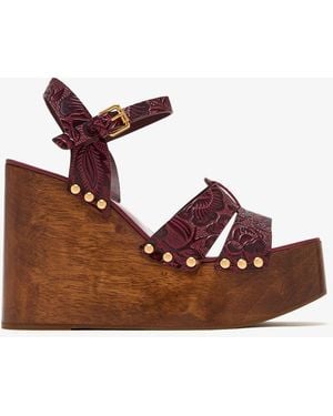 FARM Rio Embossed Wedge Sandals - Brown