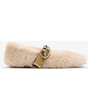Burberry Shearling Robin Ballerinas - Natural