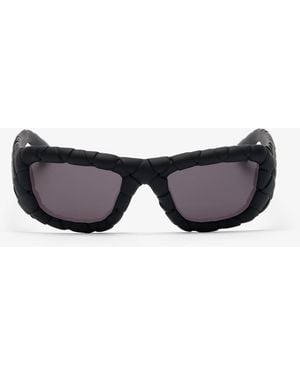 Bottega Veneta Intrecciato Rectangular Sunglasses - Gray