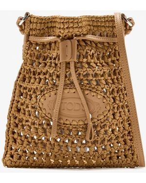 Tod's Mini Raffia Bucket Bag - Brown