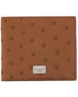 Dolce & Gabbana Ostrich Leather Bifold Wallet - Brown
