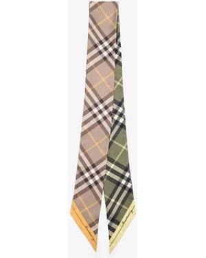 Burberry Skinny Contrast Check Silk Scarf - White