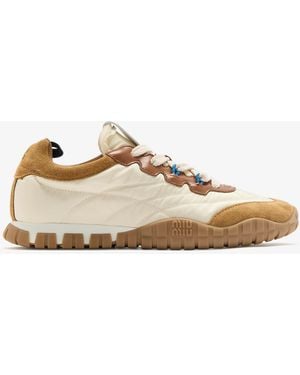 Miu Miu Tyre Technical Fabric And Suede Sneakers - Natural