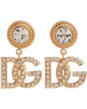 Dolce & Gabbana Embellished Dg Logo Earrings - Metallic