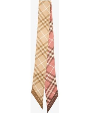Burberry Skinny Contrast Check Silk Scarf - White