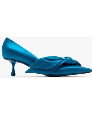 Jimmy Choo Issy Pump 50 Satin W/Bow Lagoon - Blue