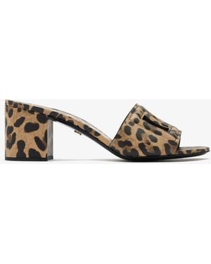 Dolce & Gabbana Leopard Print Logo Mules - Natural