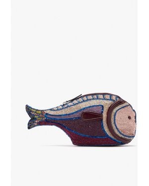 STAUD Pesce Beaded Clutch - Purple