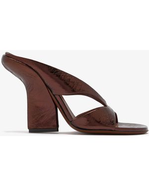 Dries Van Noten Ostrich-Embossed Leather Mules - Brown