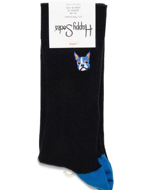 Happy Socks Embroidered Dog Crew Socks - Black
