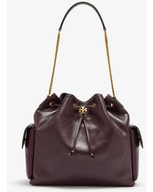 Tory Burch Charlie Quilted Drawstring Shoulder Bag - Brown