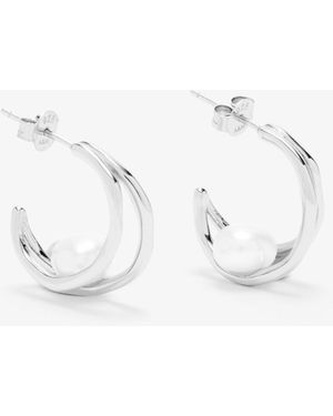 Astrid & Miyu Molten Illusion Pearl Hoops - White