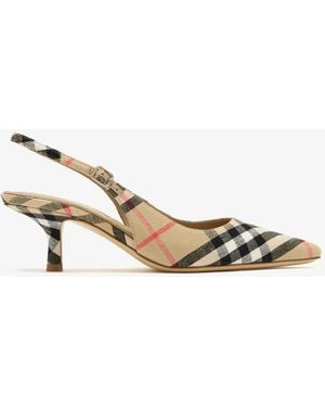 Burberry Check Dame Slingback Pumps - White