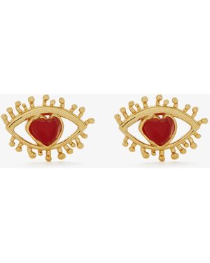 Ryenn's Eyes Carnelian Eye Heart Stud Earrings - White