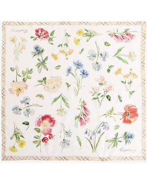 Burberry Blooms Of Britain Silk Scarf - White