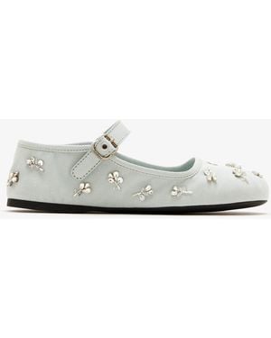 Miu Miu Embroidered Drill Ballerinas - White