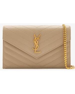 Saint Laurent Cassandre Envelope Chain Wallet - Natural