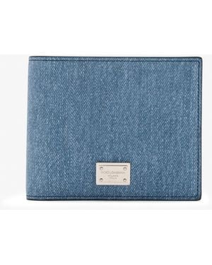 Dolce & Gabbana Denim-Print Nubuck Wallet - Blue