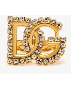 Dolce & Gabbana Dg Rhinestone Logo Ring - Metallic